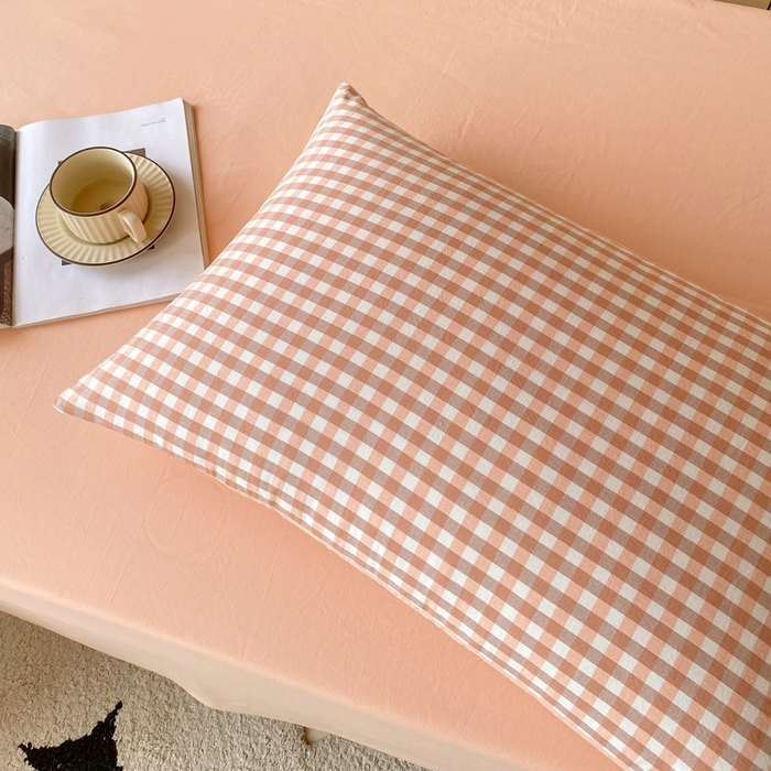 91家纺网 家纺一手货源 找家纺 春皖家纺 2025春夏新款AB版全棉纯棉色织水洗棉学生三件套六件套 素雅-玉格