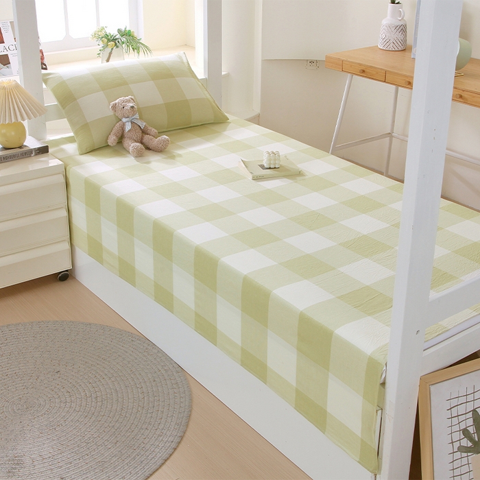 91家纺网 家纺一手货源 找家纺 春皖家纺 2025新款学生季全棉纯棉色织AB版水洗棉单品系列-单床单 床单单件 素雅-芳绿