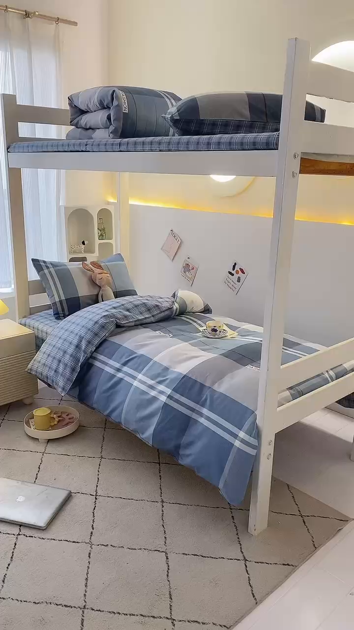 91家纺网 家纺一手货源 找家纺 （总）水妙家纺 2025新款A类全棉学生宿舍二合一子母被海绵床垫六件套床单五件套纯棉三件套可定制