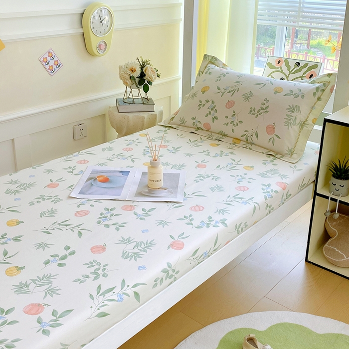 91家纺网 家纺一手货源 找家纺 春皖家纺 2025新款学生季全棉纯棉13070印花单床笠 床笠单件 彩叶集福