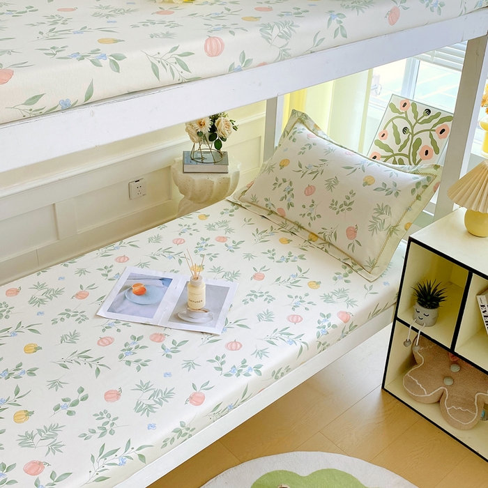 91家纺网 家纺一手货源 找家纺 春皖家纺 2025新款学生季全棉纯棉13070印花单床笠 床笠单件 彩叶集福