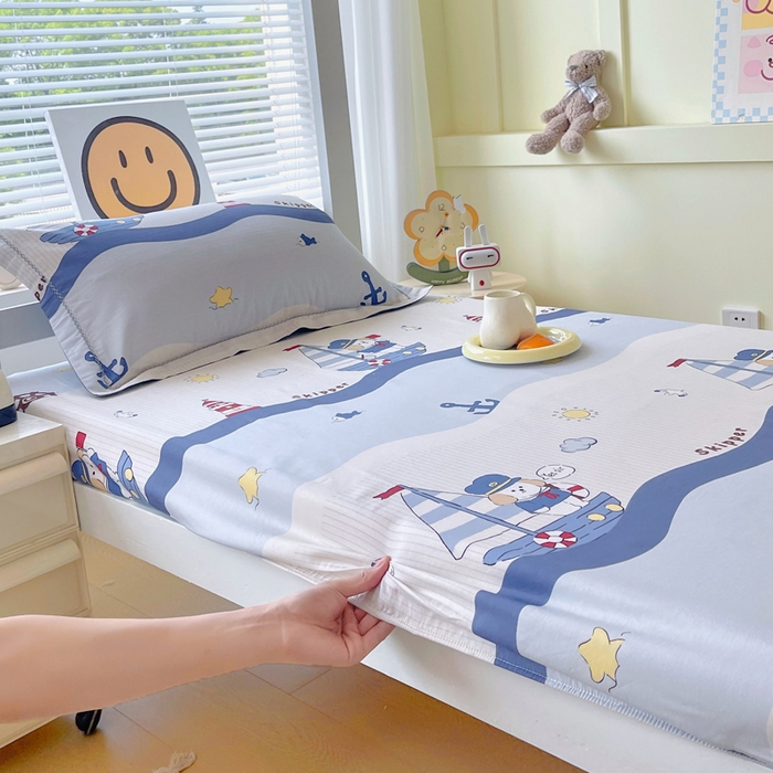 91家纺网 家纺一手货源 找家纺 春皖家纺 2025新款学生季全棉纯棉13070印花单床笠 床笠单件 海韵悠行