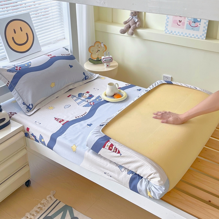 春皖家纺 2025新款学生季全棉纯棉13070印花单床笠 床笠单件 海韵悠行