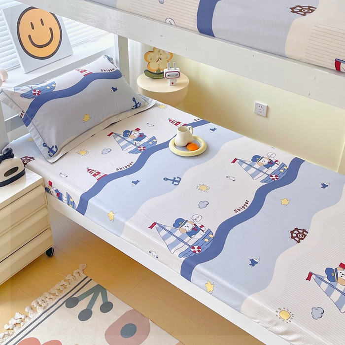 91家纺网 家纺一手货源 找家纺 春皖家纺 2025新款学生季全棉纯棉13070印花单床笠 床笠单件 海韵悠行