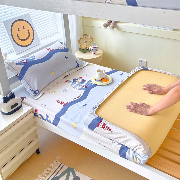 91家纺网 家纺一手货源 找家纺 春皖家纺 2025新款学生季全棉纯棉13070印花单床笠 床笠单件 海韵悠行