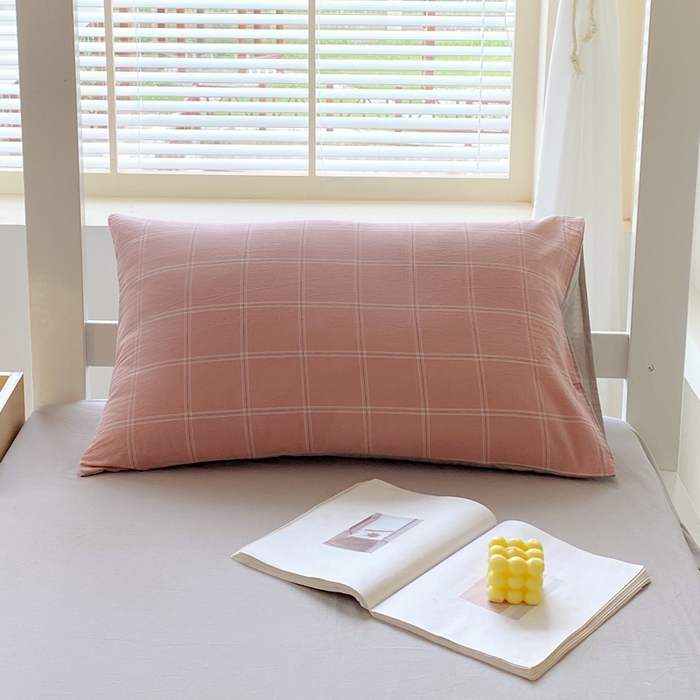 91家纺网 家纺一手货源 找家纺 春皖家纺 2025春夏新款AB版全棉纯棉色织水洗棉学生三件套六件套 素雅-韵粉