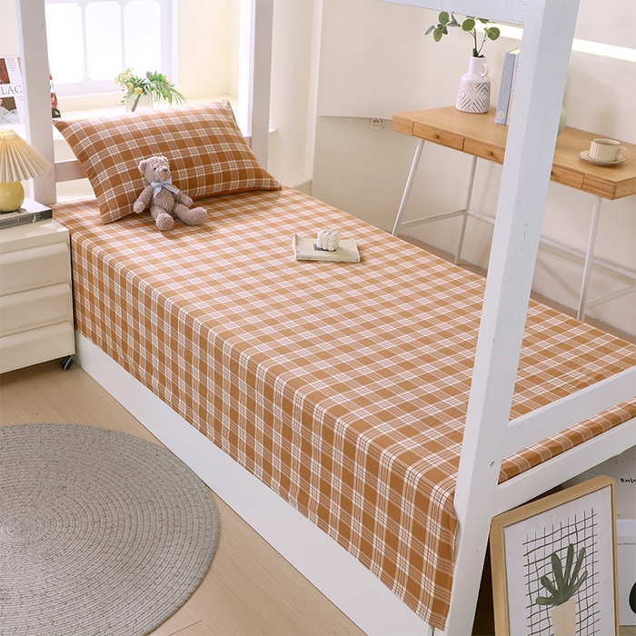 91家纺网 家纺一手货源 找家纺 春皖家纺 2025新款学生季全棉纯棉色织AB版水洗棉单品系列-单床单 床单单件 素雅-黄格