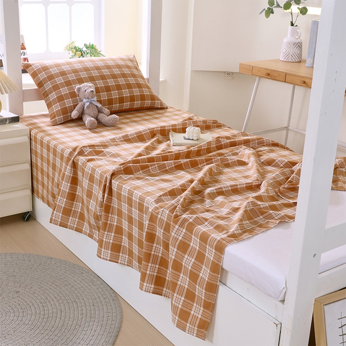 91家纺网 家纺一手货源 找家纺 春皖家纺 2025新款学生季全棉纯棉色织AB版水洗棉单品系列-单床单 床单单件 素雅-黄格