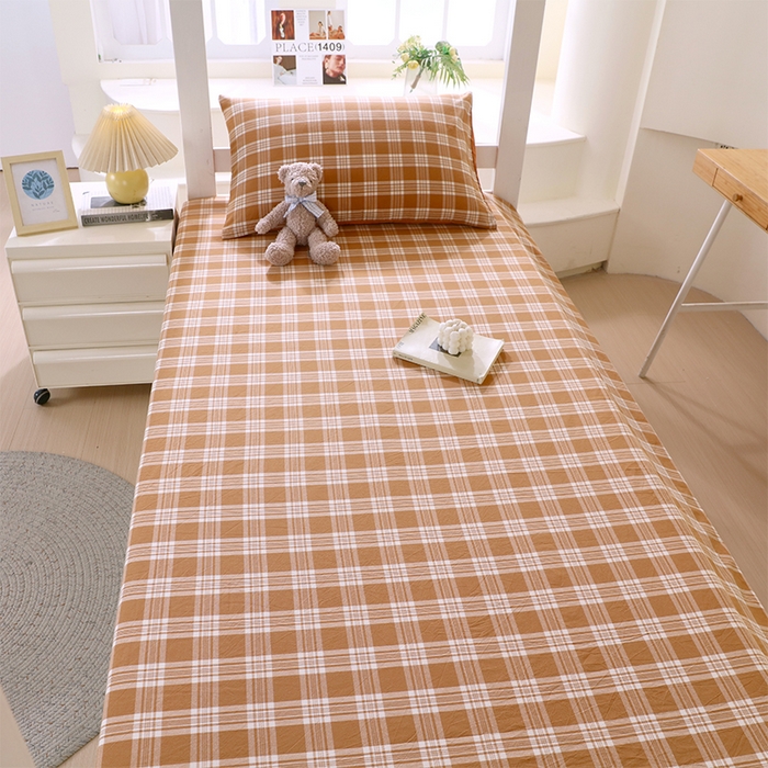 91家纺网 家纺一手货源 找家纺 春皖家纺 2025新款学生季全棉纯棉色织AB版水洗棉单品系列-单床单 床单单件 素雅-黄格