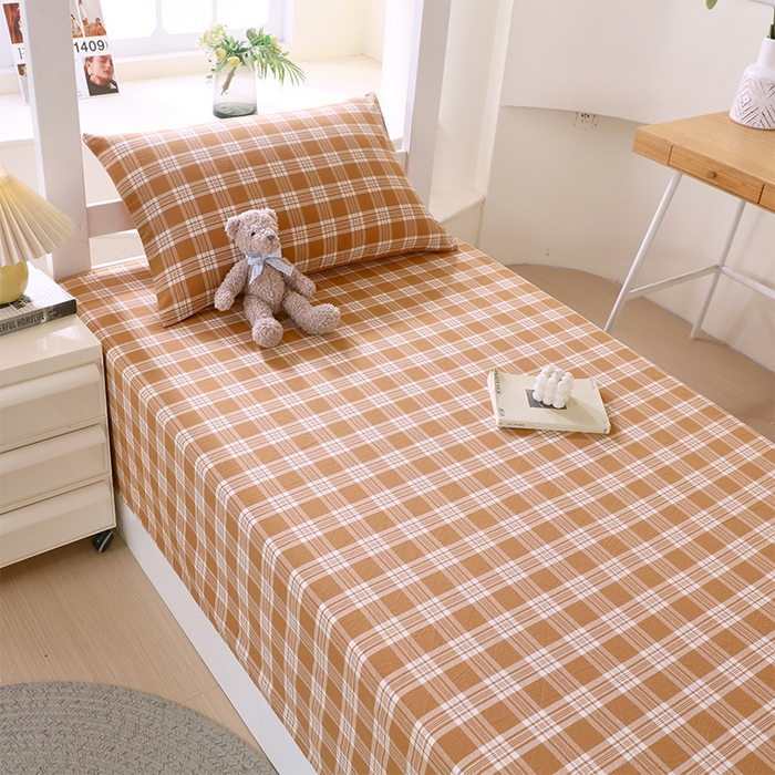 91家纺网 家纺一手货源 找家纺 春皖家纺 2025新款学生季全棉纯棉色织AB版水洗棉单品系列-单床单 床单单件 素雅-黄格