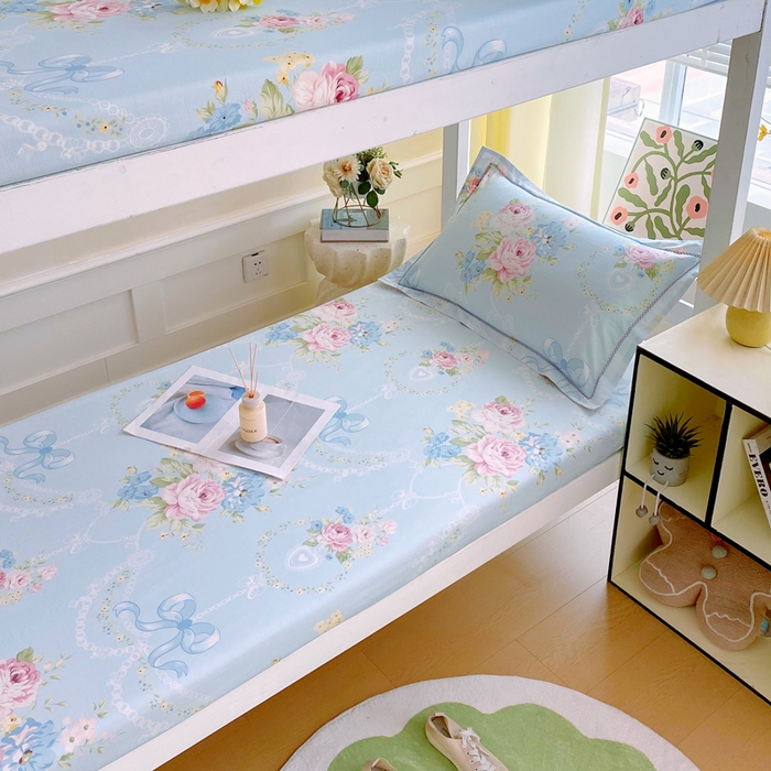 91家纺网 家纺一手货源 找家纺 春皖家纺 2025新款学生季全棉纯棉13070印花单床笠 床笠单件 花蝶柔依