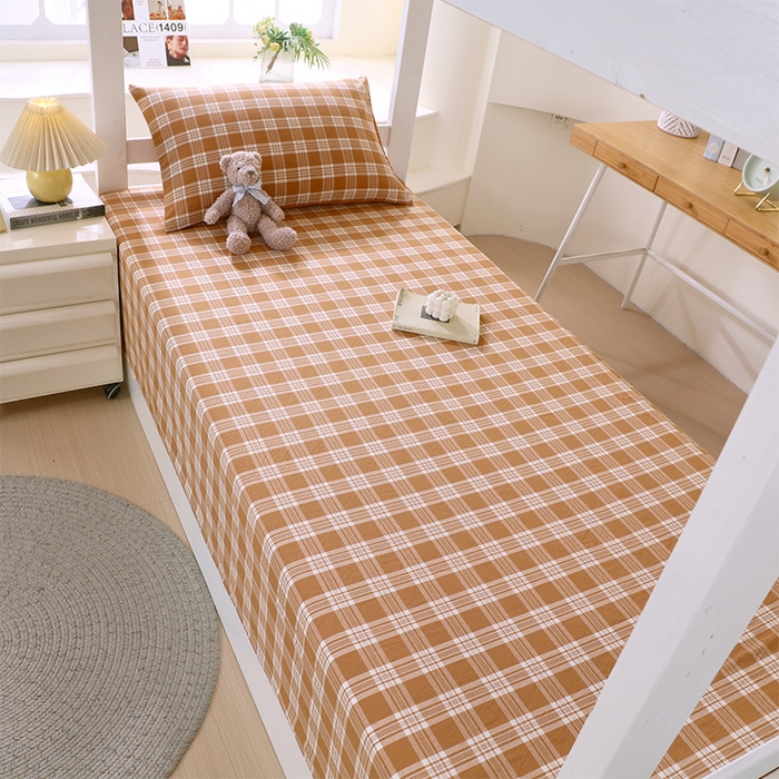 91家纺网 家纺一手货源 找家纺 春皖家纺 2025新款学生季全棉纯棉色织AB版水洗棉单品系列-单床单 床单单件 素雅-黄格