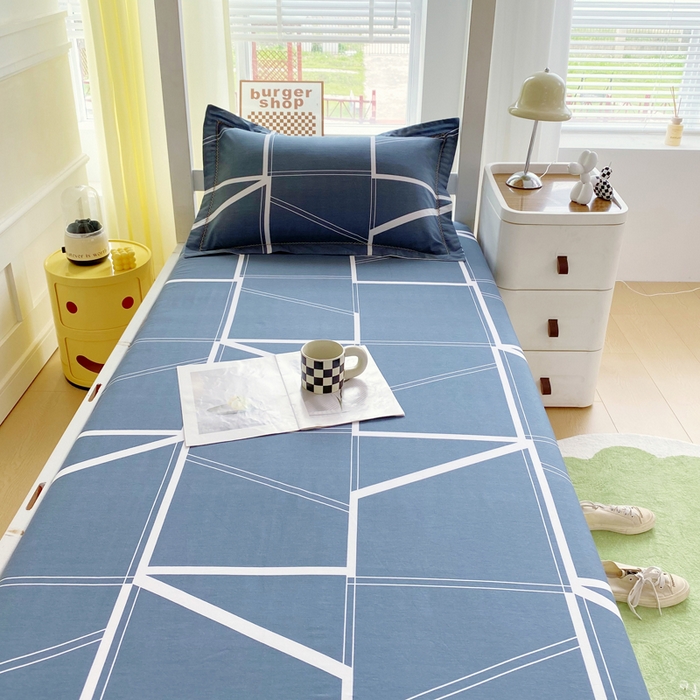 91家纺网 家纺一手货源 找家纺 春皖家纺 2025新款学生季全棉纯棉13070印花单床笠 床笠单件 灰色逸彩