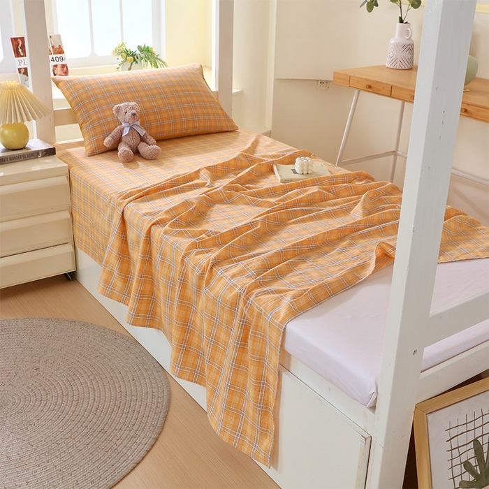 91家纺网 家纺一手货源 找家纺 春皖家纺 2025新款学生季全棉纯棉色织AB版水洗棉单品系列-单床单 床单单件 素雅-黄条