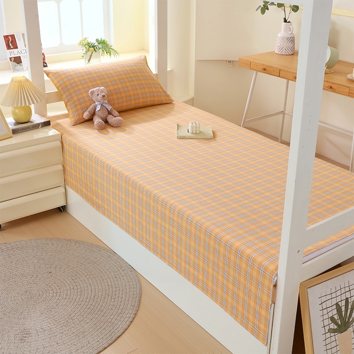 91家纺网 家纺一手货源 找家纺 春皖家纺 2025新款学生季全棉纯棉色织AB版水洗棉单品系列-单床单 床单单件 素雅-黄条