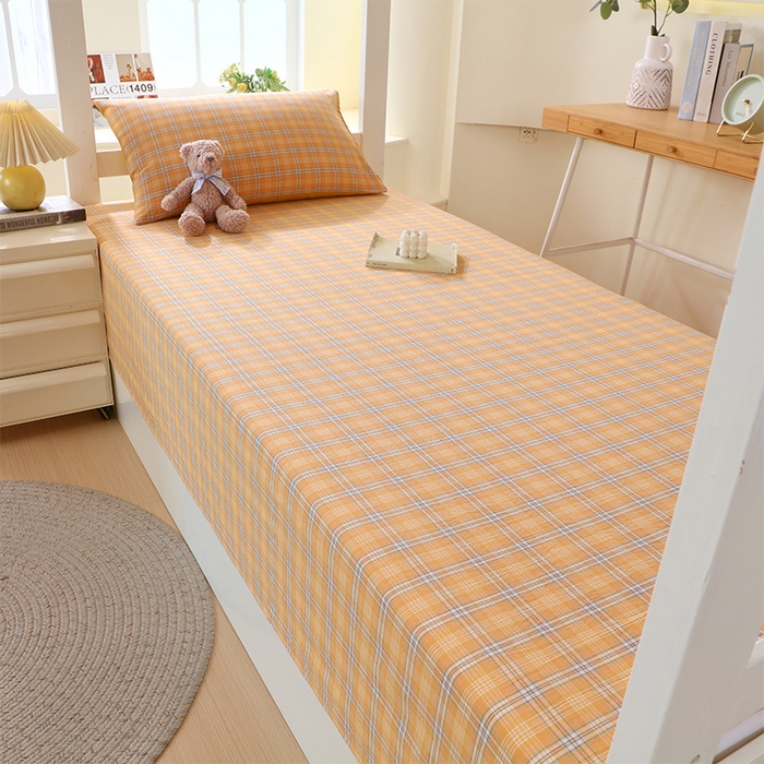 91家纺网 家纺一手货源 找家纺 春皖家纺 2025新款学生季全棉纯棉色织AB版水洗棉单品系列-单床单 床单单件 素雅-黄条