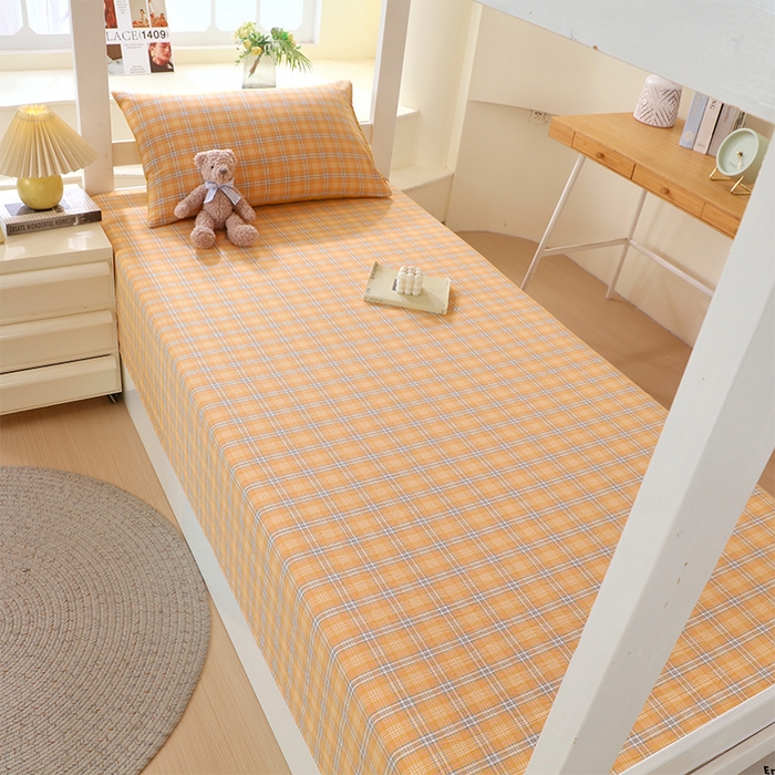 91家纺网 家纺一手货源 找家纺 春皖家纺 2025新款学生季全棉纯棉色织AB版水洗棉单品系列-单床单 床单单件 素雅-黄条