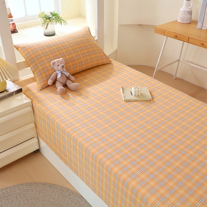 91家纺网 家纺一手货源 找家纺 春皖家纺 2025新款学生季全棉纯棉色织AB版水洗棉单品系列-单床单 床单单件 素雅-黄条