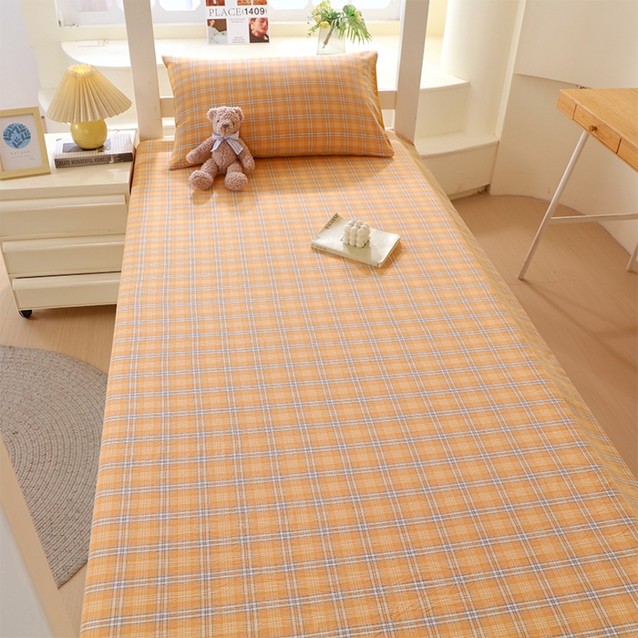 91家纺网 家纺一手货源 找家纺 春皖家纺 2025新款学生季全棉纯棉色织AB版水洗棉单品系列-单床单 床单单件 素雅-黄条