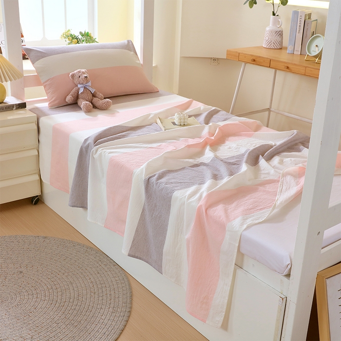 91家纺网 家纺一手货源 找家纺 春皖家纺 2025新款学生季全棉纯棉色织AB版水洗棉单品系列-单床单 床单单件 素雅-灰白条