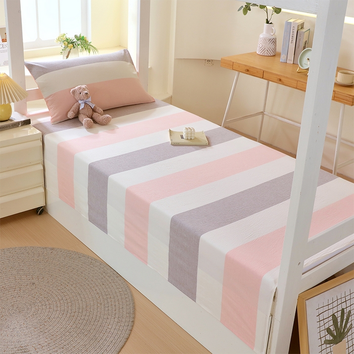 91家纺网 家纺一手货源 找家纺 春皖家纺 2025新款学生季全棉纯棉色织AB版水洗棉单品系列-单床单 床单单件 素雅-灰白条