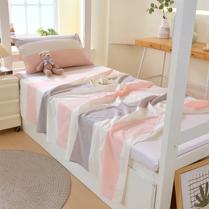 91家纺网 家纺一手货源 找家纺 春皖家纺 2025新款学生季全棉纯棉色织AB版水洗棉单品系列-单床单 床单单件 素雅-灰白条