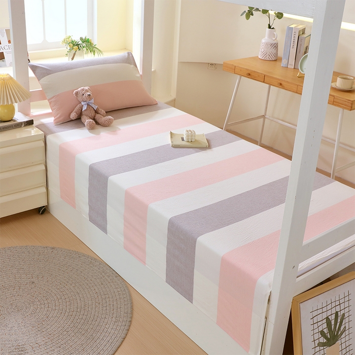 91家纺网 家纺一手货源 找家纺 春皖家纺 2025新款学生季全棉纯棉色织AB版水洗棉单品系列-单床单 床单单件 素雅-灰白条