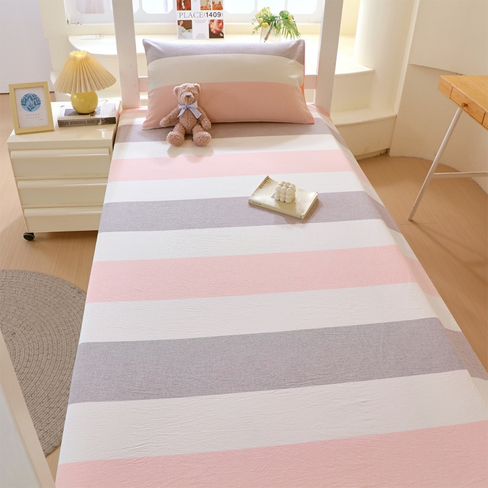 91家纺网 家纺一手货源 找家纺 春皖家纺 2025新款学生季全棉纯棉色织AB版水洗棉单品系列-单床单 床单单件 素雅-灰白条