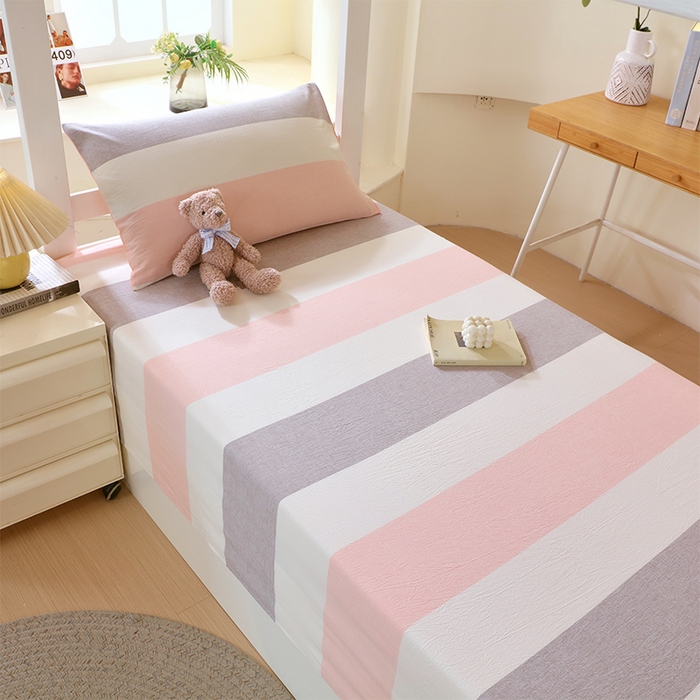 91家纺网 家纺一手货源 找家纺 春皖家纺 2025新款学生季全棉纯棉色织AB版水洗棉单品系列-单床单 床单单件 素雅-灰白条