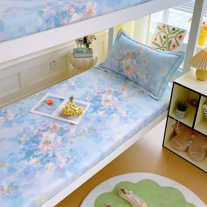 91家纺网 家纺一手货源 找家纺 春皖家纺 2025新款学生季全棉纯棉13070印花单床笠 床笠单件 玉蝶逐香