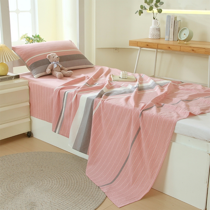 91家纺网 家纺一手货源 找家纺 春皖家纺 2025新款学生季全棉纯棉色织AB版水洗棉单品系列-单床单 床单单件 素雅-蔻粉