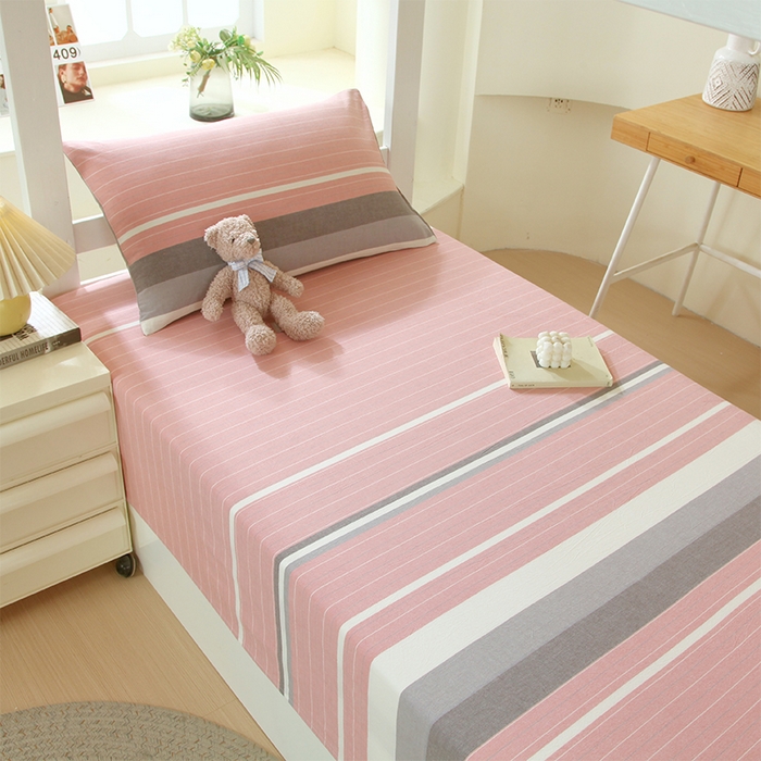 91家纺网 家纺一手货源 找家纺 春皖家纺 2025新款学生季全棉纯棉色织AB版水洗棉单品系列-单床单 床单单件 素雅-蔻粉