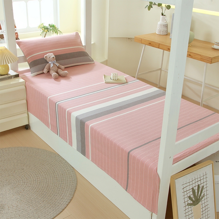 91家纺网 家纺一手货源 找家纺 春皖家纺 2025新款学生季全棉纯棉色织AB版水洗棉单品系列-单床单 床单单件 素雅-蔻粉