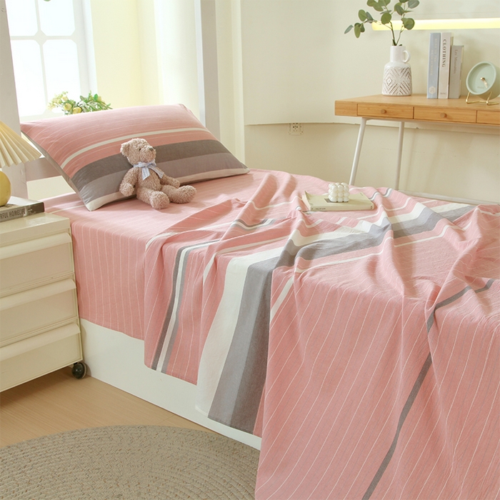 91家纺网 家纺一手货源 找家纺 春皖家纺 2025新款学生季全棉纯棉色织AB版水洗棉单品系列-单床单 床单单件 素雅-蔻粉