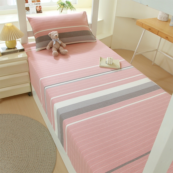 91家纺网 家纺一手货源 找家纺 春皖家纺 2025新款学生季全棉纯棉色织AB版水洗棉单品系列-单床单 床单单件 素雅-蔻粉