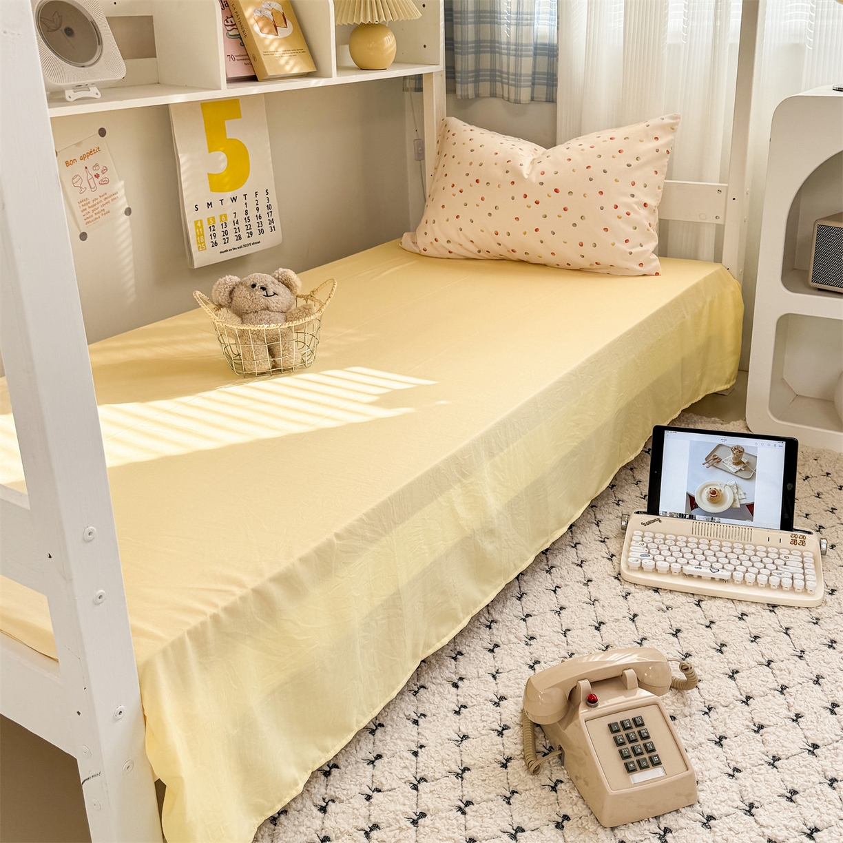 91家纺网 家纺一手货源 找家纺 多品家纺 2025新款水洗棉学生宿舍上下铺大礼包三件套六件套 波点彩虹