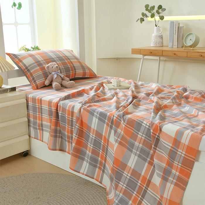 91家纺网 家纺一手货源 找家纺 春皖家纺 2025新款学生季全棉纯棉色织AB版水洗棉单品系列-单床单 床单单件 素雅-莱恩