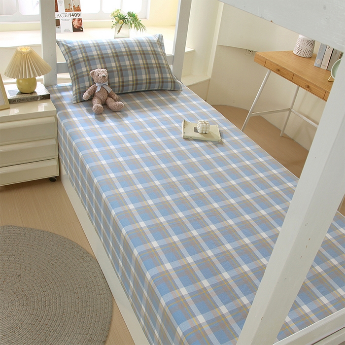 91家纺网 家纺一手货源 找家纺 春皖家纺 2025新款学生季全棉纯棉色织AB版水洗棉单品系列-单床单 床单单件 素雅-蓝格