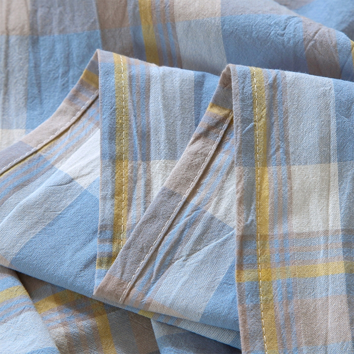 91家纺网 家纺一手货源 找家纺 春皖家纺 2025新款学生季全棉纯棉色织AB版水洗棉单品系列-单床单 床单单件 素雅-蓝格