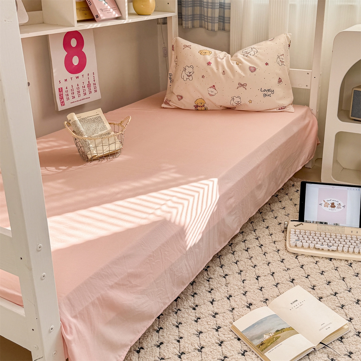 91家纺网 家纺一手货源 找家纺 多品家纺 2025新款水洗棉学生宿舍上下铺大礼包三件套六件套 蛋糕狗