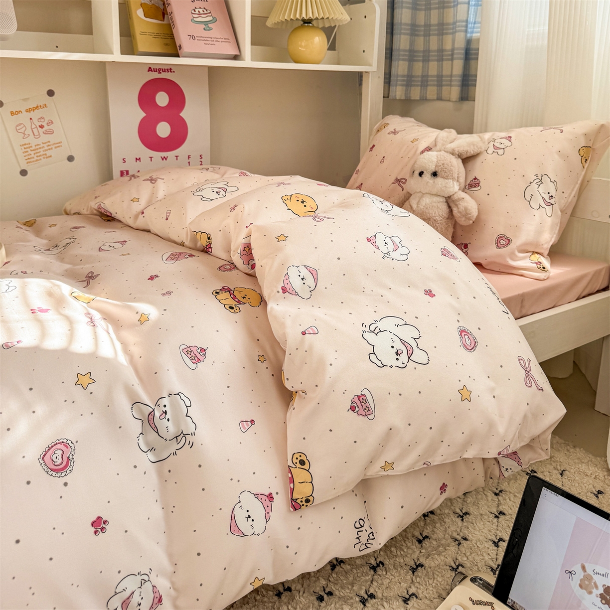 91家纺网 家纺一手货源 找家纺 多品家纺 2025新款水洗棉学生宿舍上下铺大礼包三件套六件套 蛋糕狗