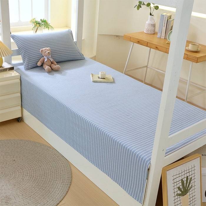 91家纺网 家纺一手货源 找家纺 春皖家纺 2025新款学生季全棉纯棉色织AB版水洗棉单品系列-单床单 床单单件 素雅-蓝条