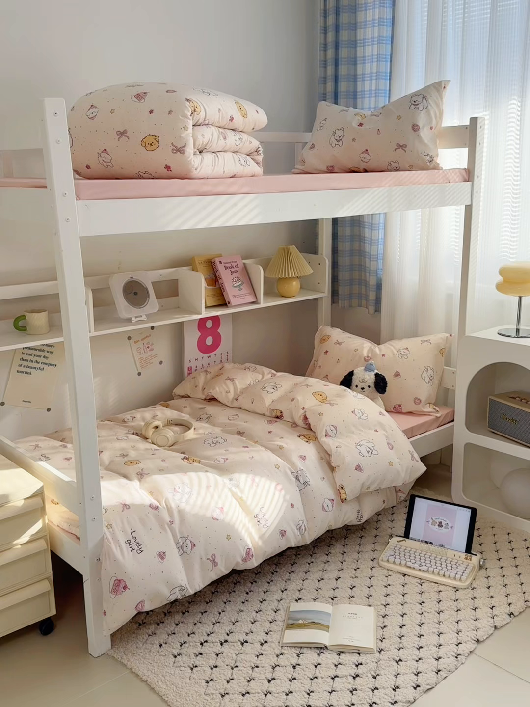 91家纺网 家纺一手货源 找家纺 多品家纺 2025新款水洗棉学生宿舍上下铺大礼包三件套六件套 蛋糕狗