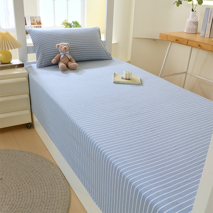 91家纺网 家纺一手货源 找家纺 春皖家纺 2025新款学生季全棉纯棉色织AB版水洗棉单品系列-单床单 床单单件 素雅-蓝条