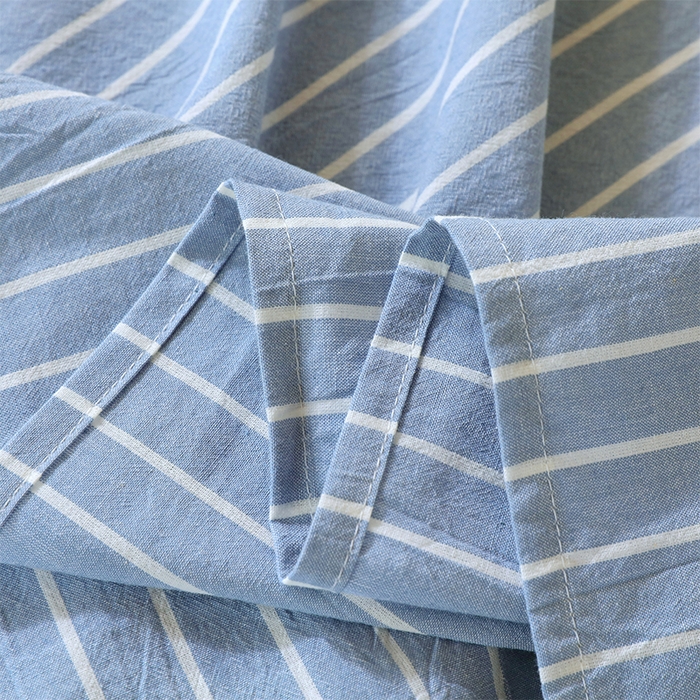 91家纺网 家纺一手货源 找家纺 春皖家纺 2025新款学生季全棉纯棉色织AB版水洗棉单品系列-单床单 床单单件 素雅-蓝条