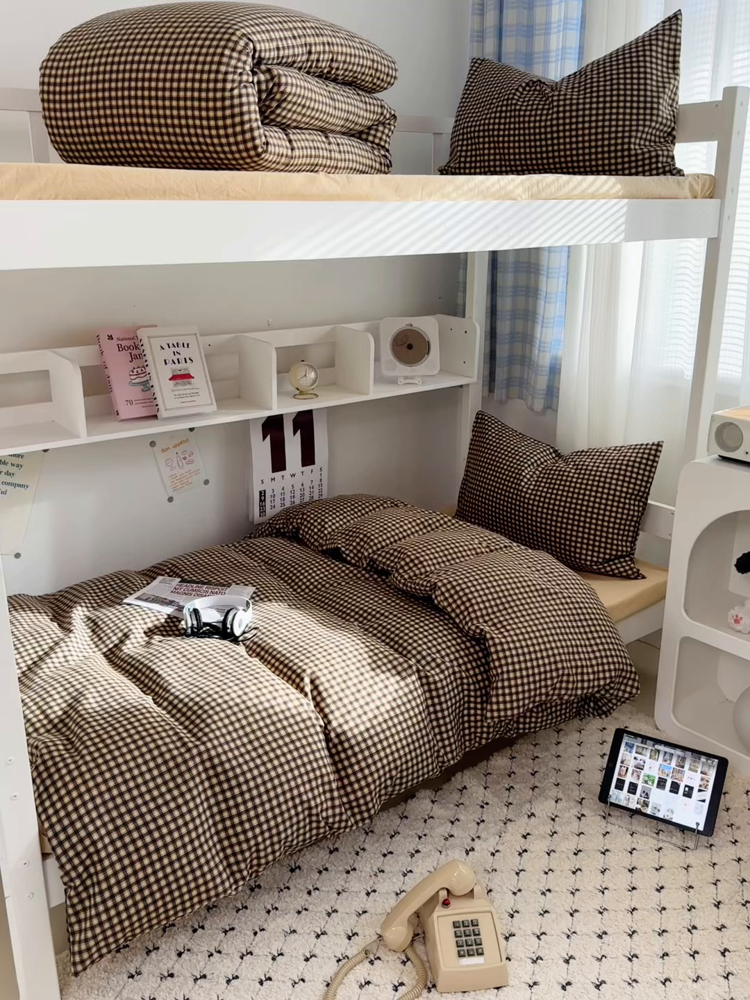 91家纺网 家纺一手货源 找家纺 多品家纺 2025新款水洗棉学生宿舍上下铺大礼包三件套六件套 黑小格杏黄