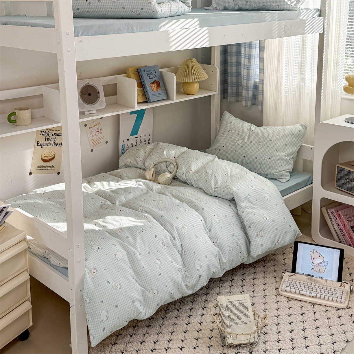 91家纺网 家纺一手货源 找家纺 多品家纺 2025新款水洗棉学生宿舍上下铺大礼包三件套六件套 可可狗