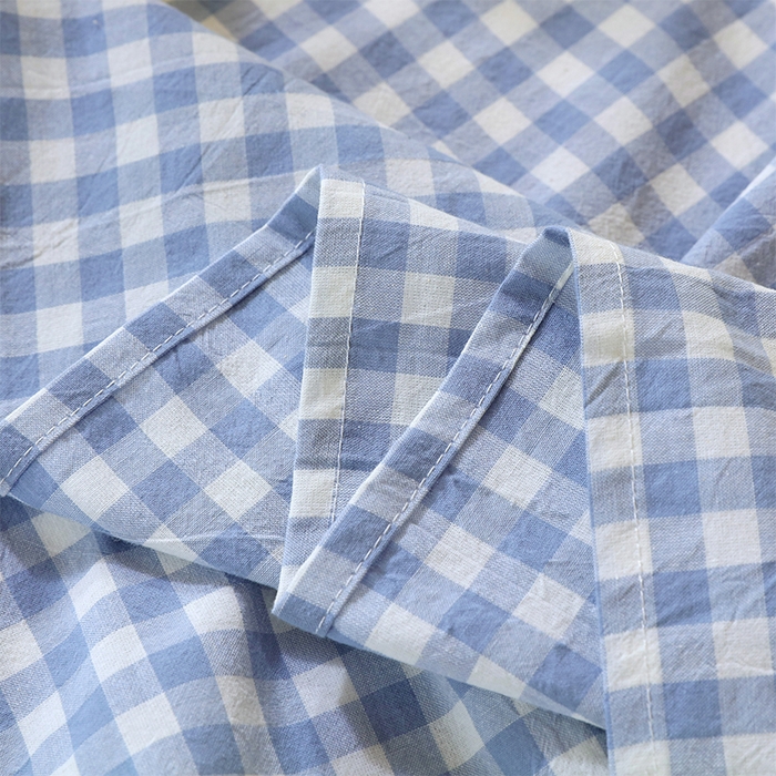 91家纺网 家纺一手货源 找家纺 春皖家纺 2025新款学生季全棉纯棉色织AB版水洗棉单品系列-单床单 床单单件 素雅-蓝小格