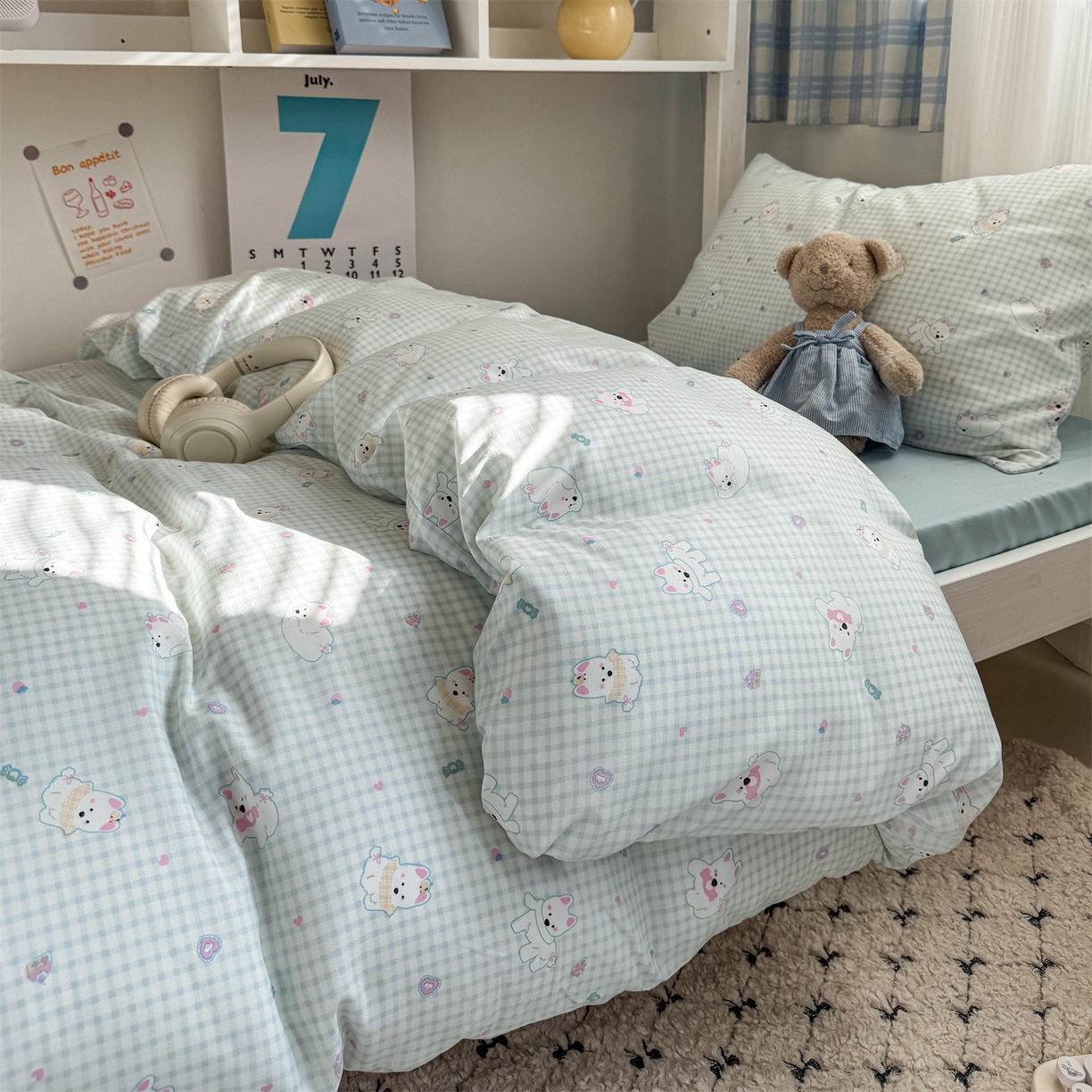 91家纺网 家纺一手货源 找家纺 多品家纺 2025新款水洗棉学生宿舍上下铺大礼包三件套六件套 可可狗