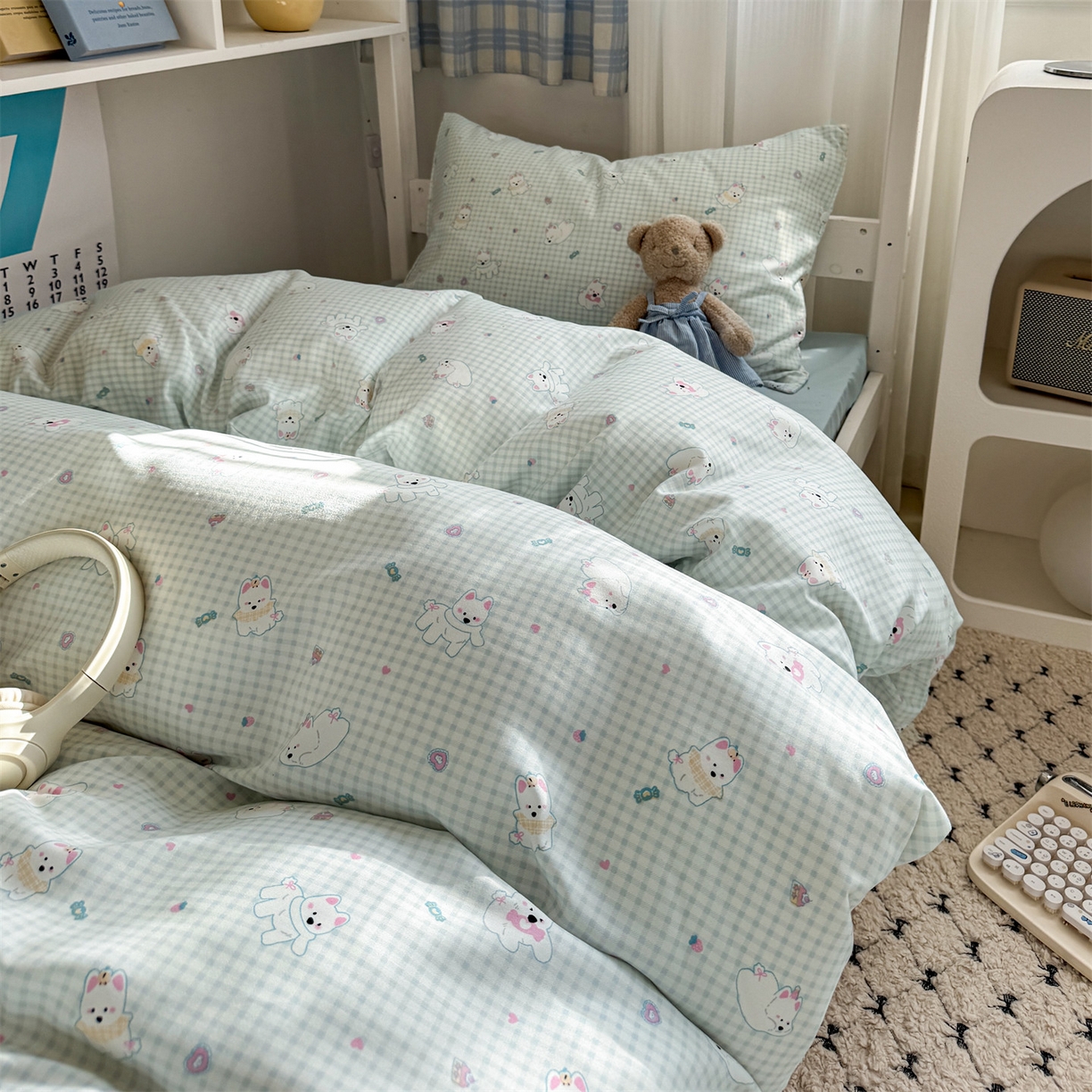 91家纺网 家纺一手货源 找家纺 多品家纺 2025新款水洗棉学生宿舍上下铺大礼包三件套六件套 可可狗